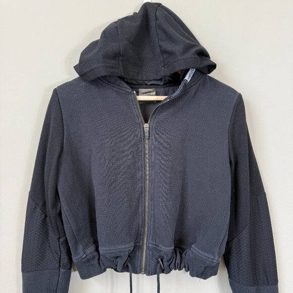 Gymshark Cropped Full Zip Hooded Sweatshirt Women's Small Black Workout Active - Picture 5 of 13